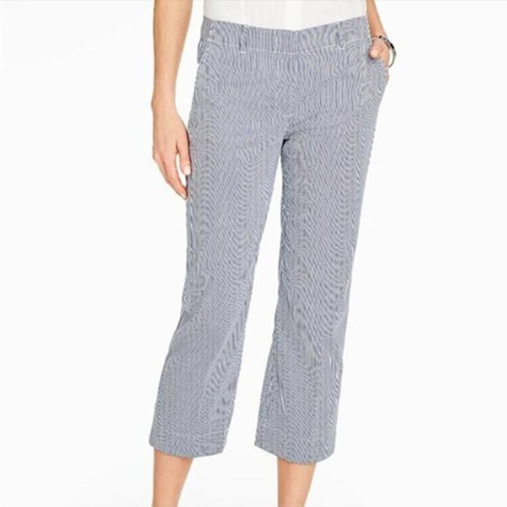 Talbots Coastal Seersucker Chelsea Straight Leg Crop Pant Navy Stripe Size 6